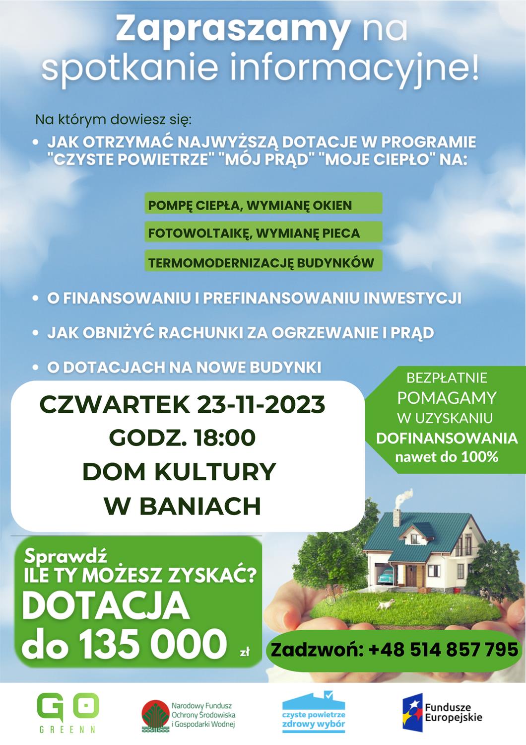 Plakat dotyczący spotkania w ramach programu czyste powietrze